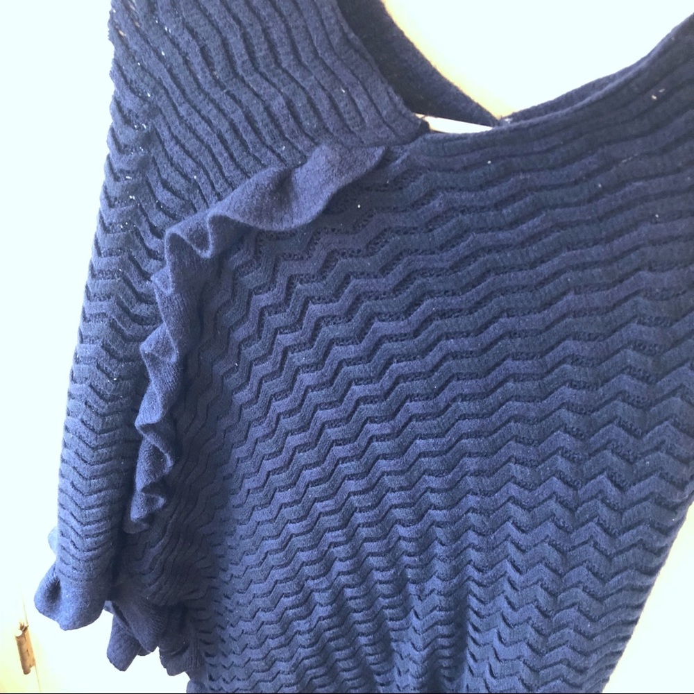 Knit Navy Ruffle Pancho - Picture 3 of 3